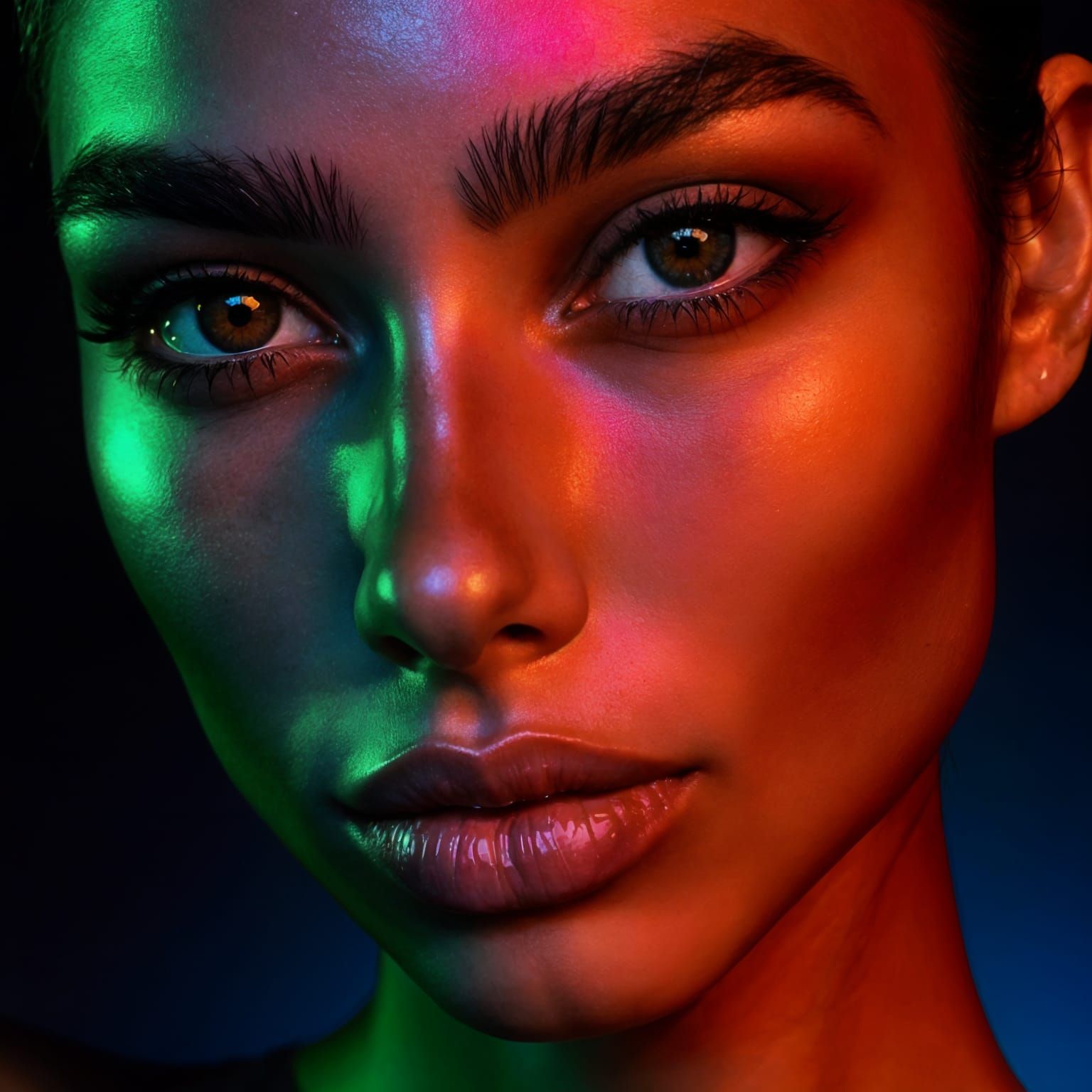 Stunning Latina Portrait with Neon Lighting Effects