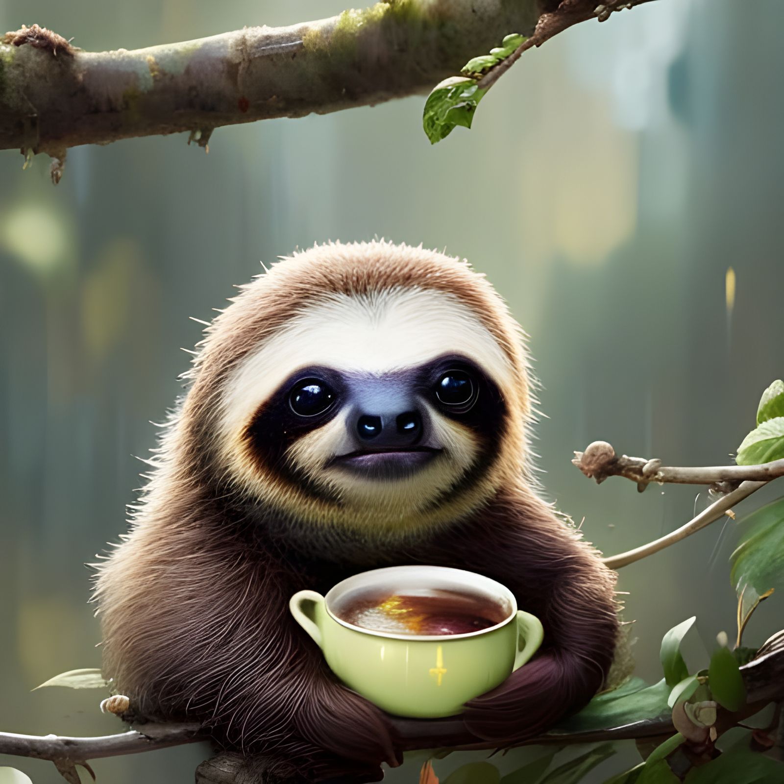 Tea with a Sloth   by @downisthenewup