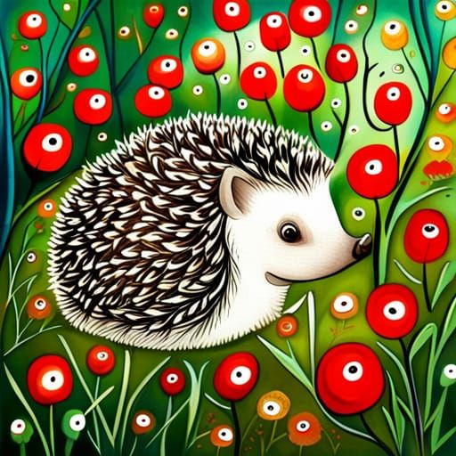 cute stylized hedgehog among the poppies - AI Generated Artwork ...