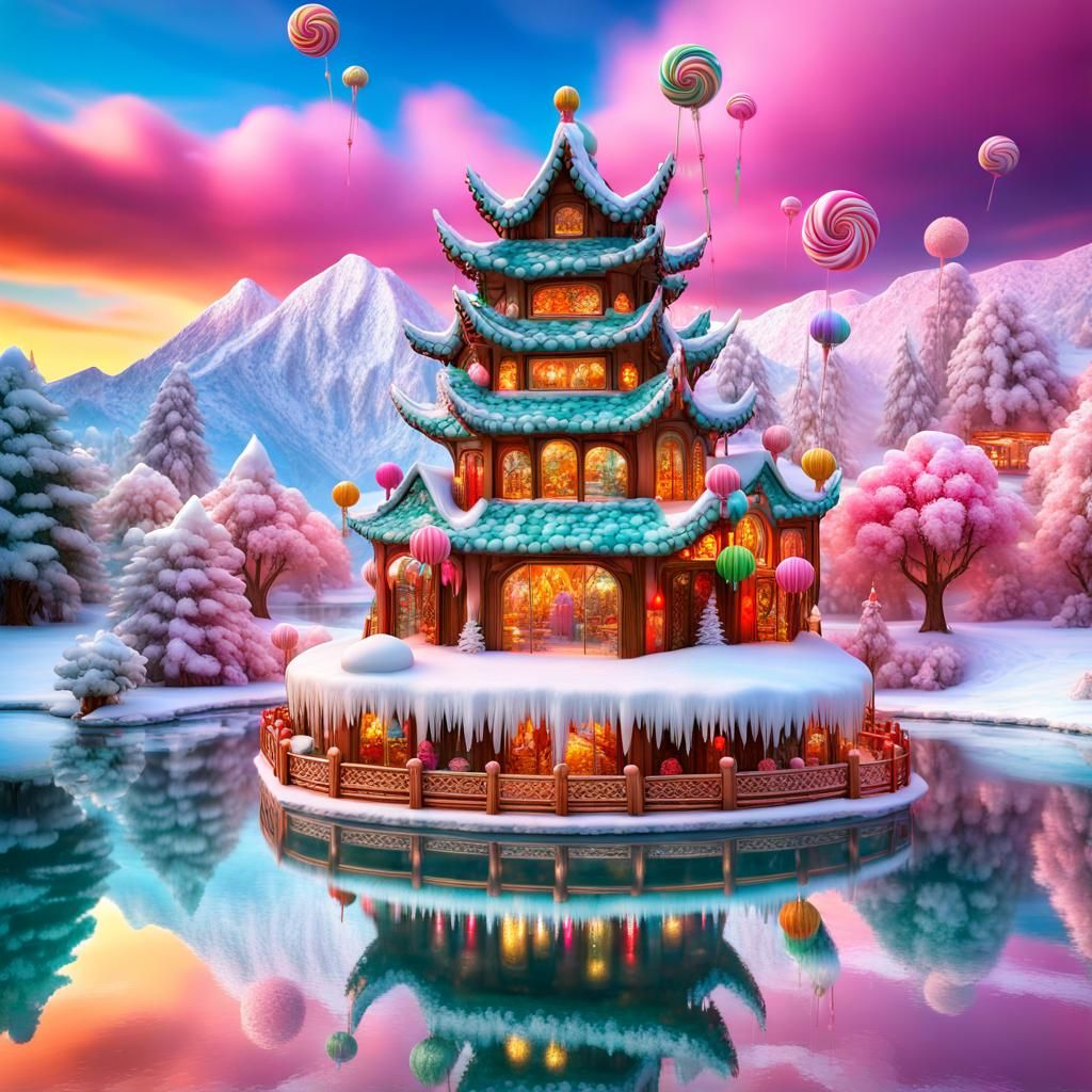 Gingerbread pagoda in candy winter wonderland  by @Lilsilverfish