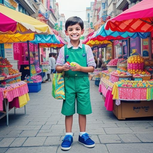 Vibrant Market Boy with Colorful Treats