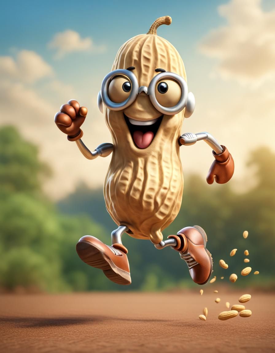 peanut character, photorealistic, highly detailed, running, ...