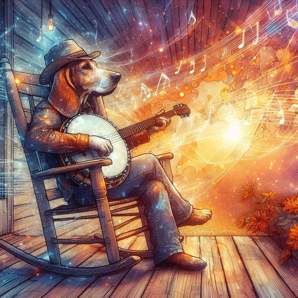 Good dog playing the banjo