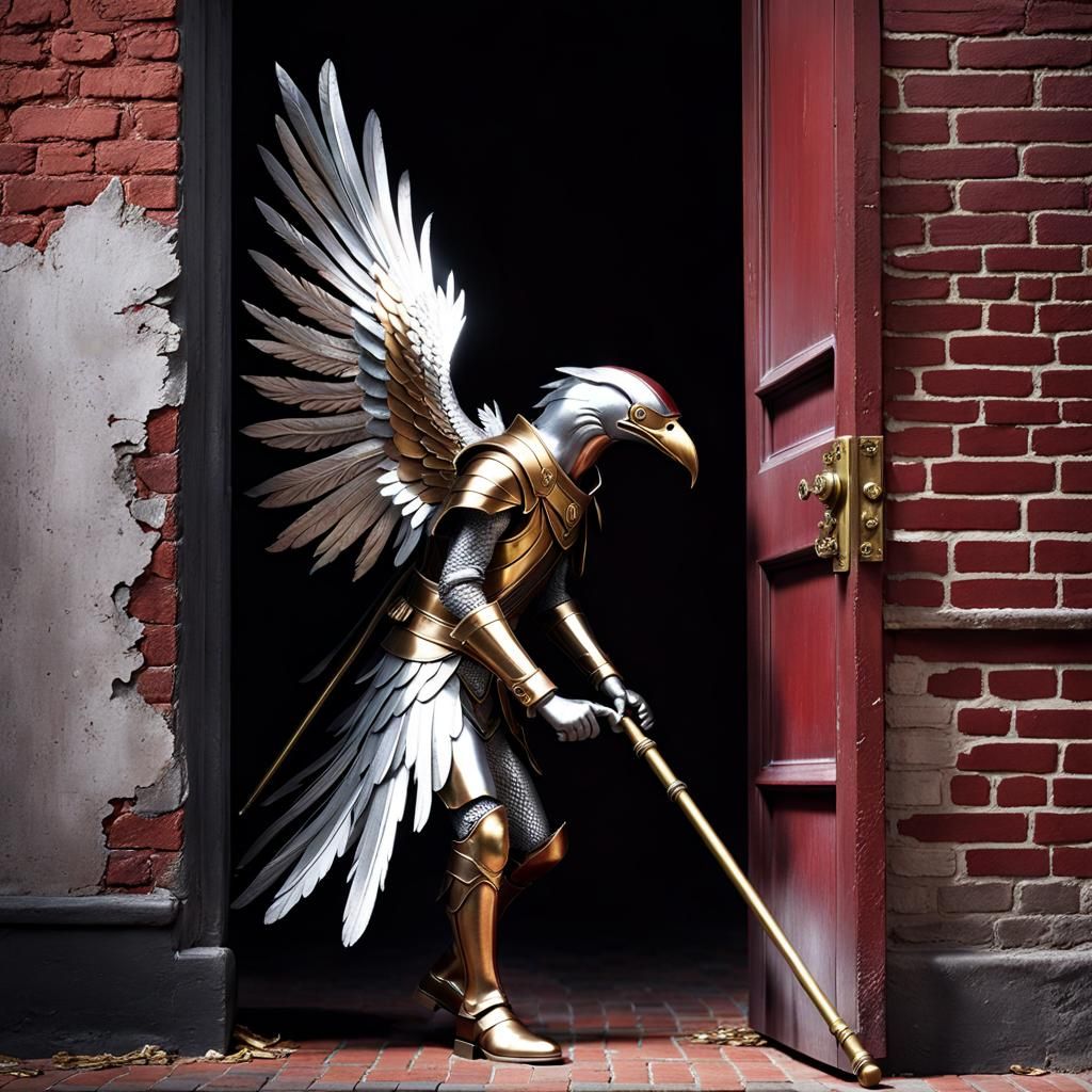 The door opened shedding light on the dark red bricks as a s...