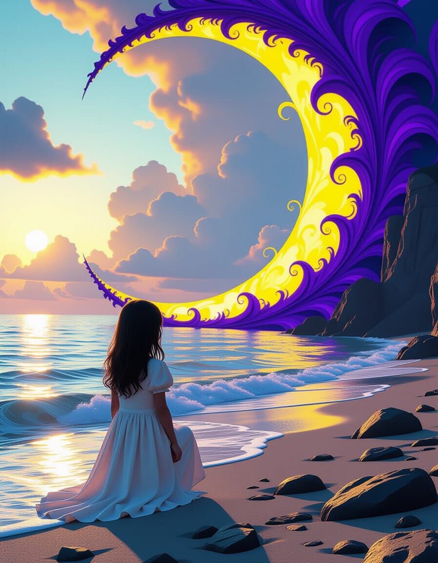 A girl dreams by the sea detailed matte painting, deep color, fantastical, intricate detail, splash screen, complementary colors, fantasy co...