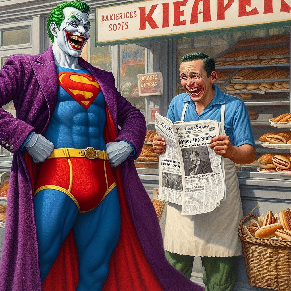 Joker making fun of Sup's underwear above the costume.