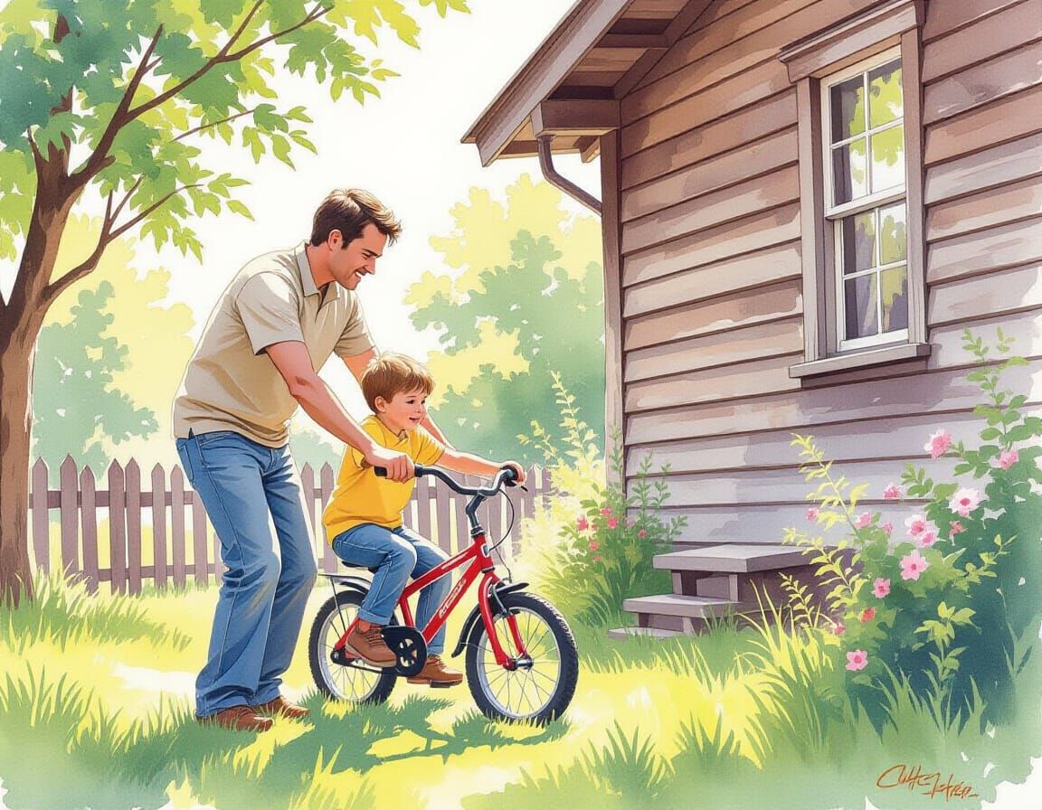 Dad teaches his son to ride a two-wheeled bike  by @AVA