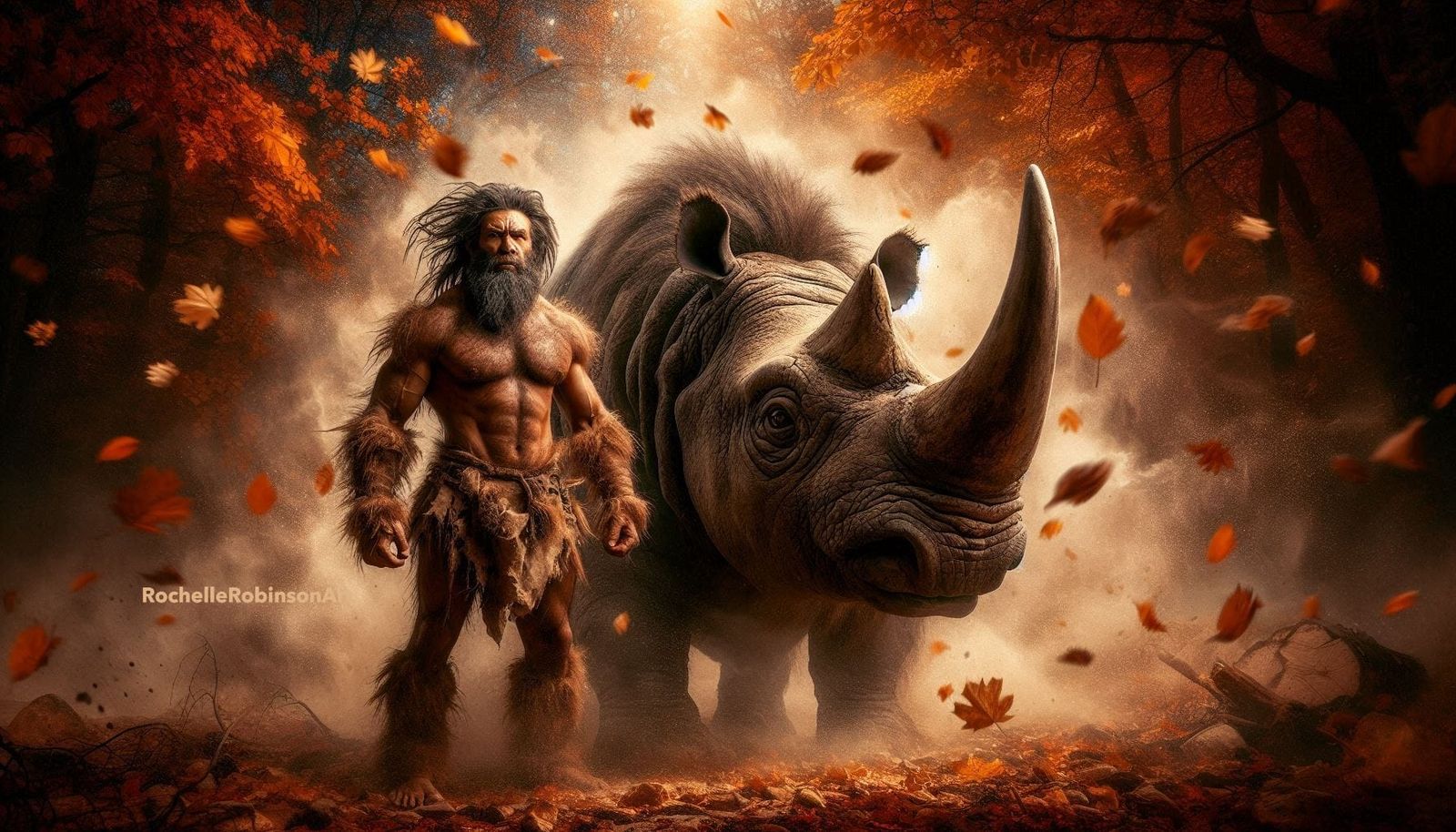 Neanderthal and Wooly Rhino