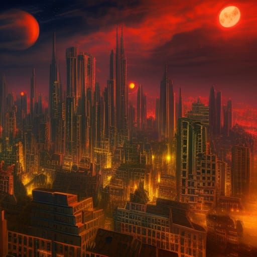 Retro City View at Night