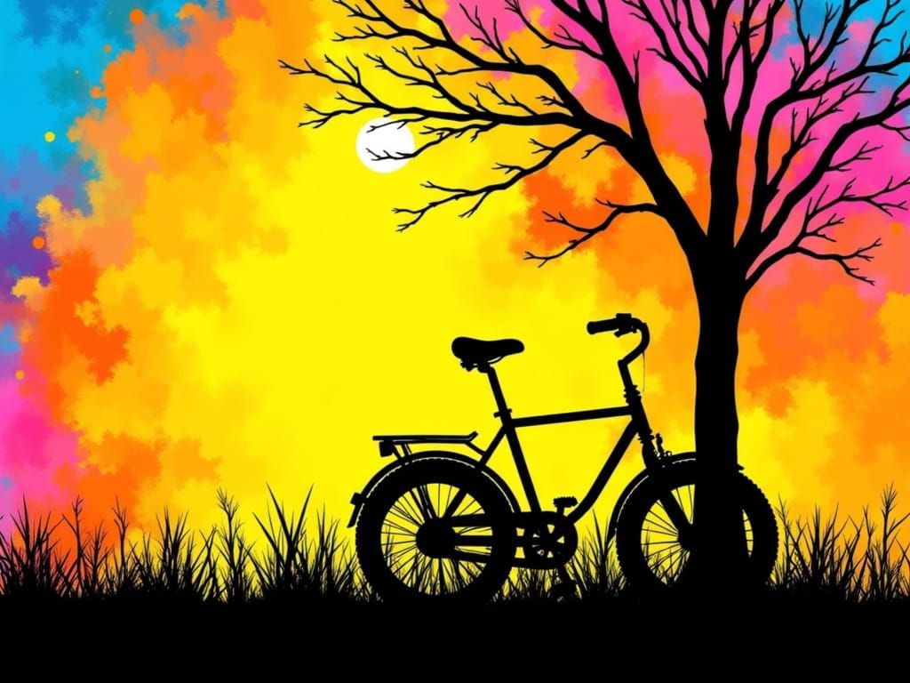 Bicycle Silhouette on Abstract Colorful Background