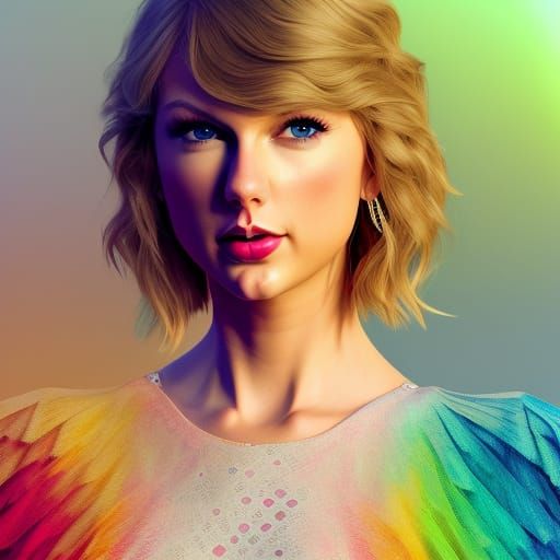 Taylor swift portrait: ultra realistic : frilly, short rainbow dress ...