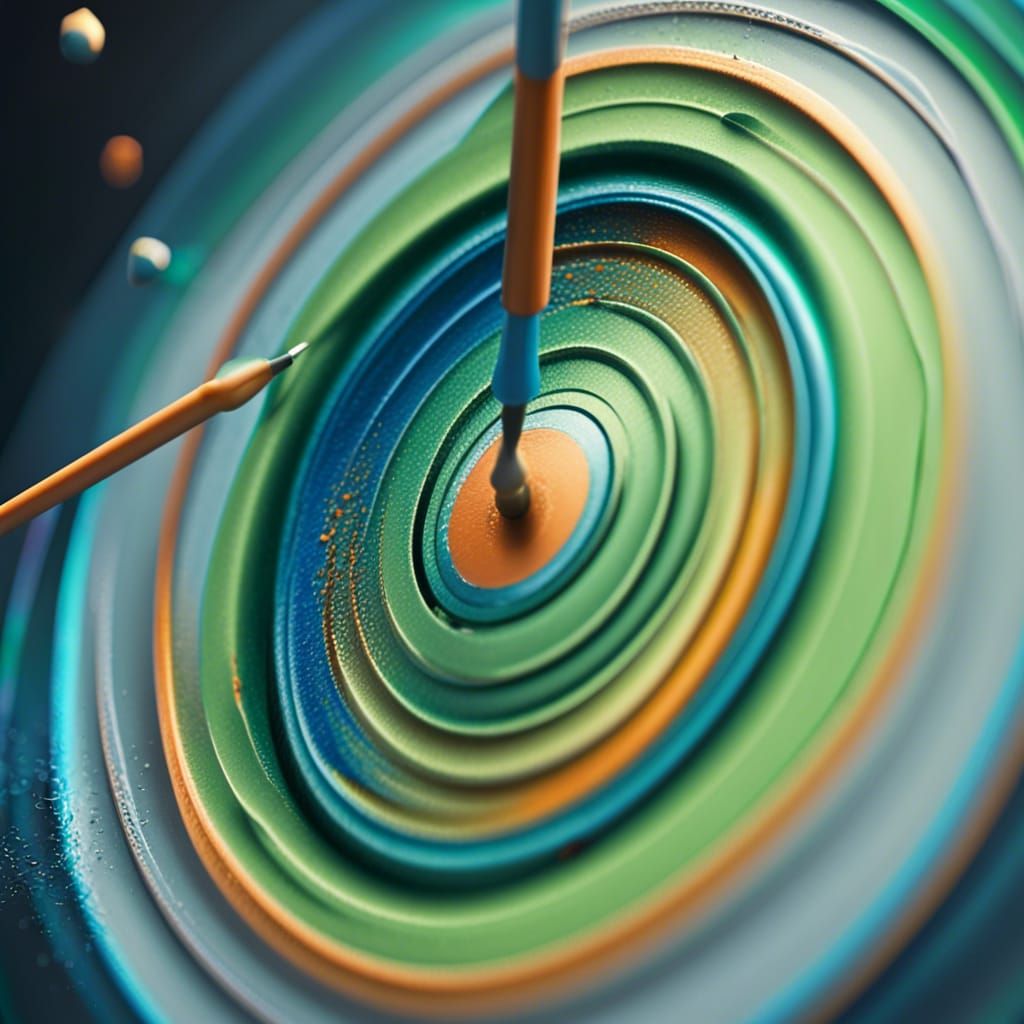 close-up of a dart hitting the center of a target that has c...