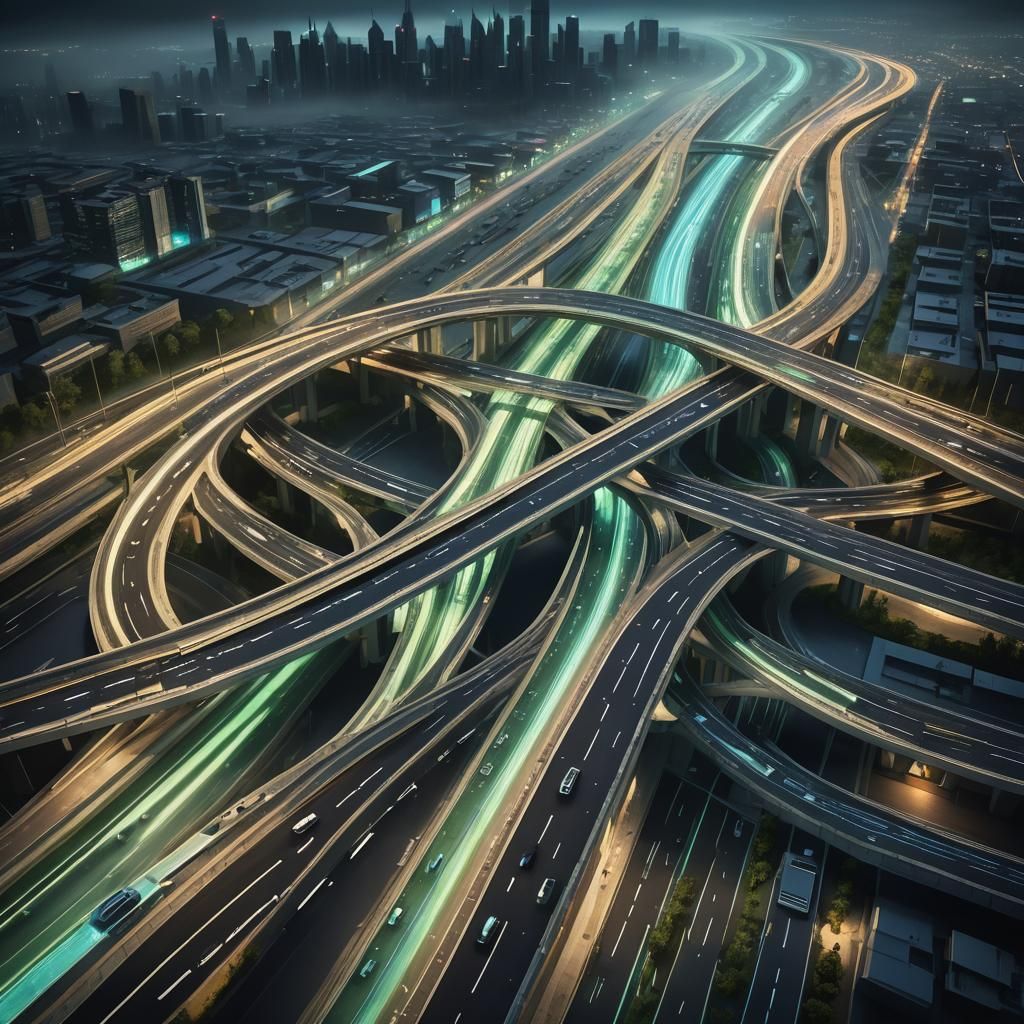 Futuristic Highway Interchange in Cyberpunk Style