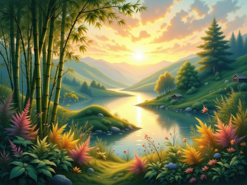 Tranquil Twilight Landscape in Digital Impasto Style