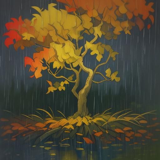 Autumn Bird: Neo-Impressionist Impasto Oil Painting