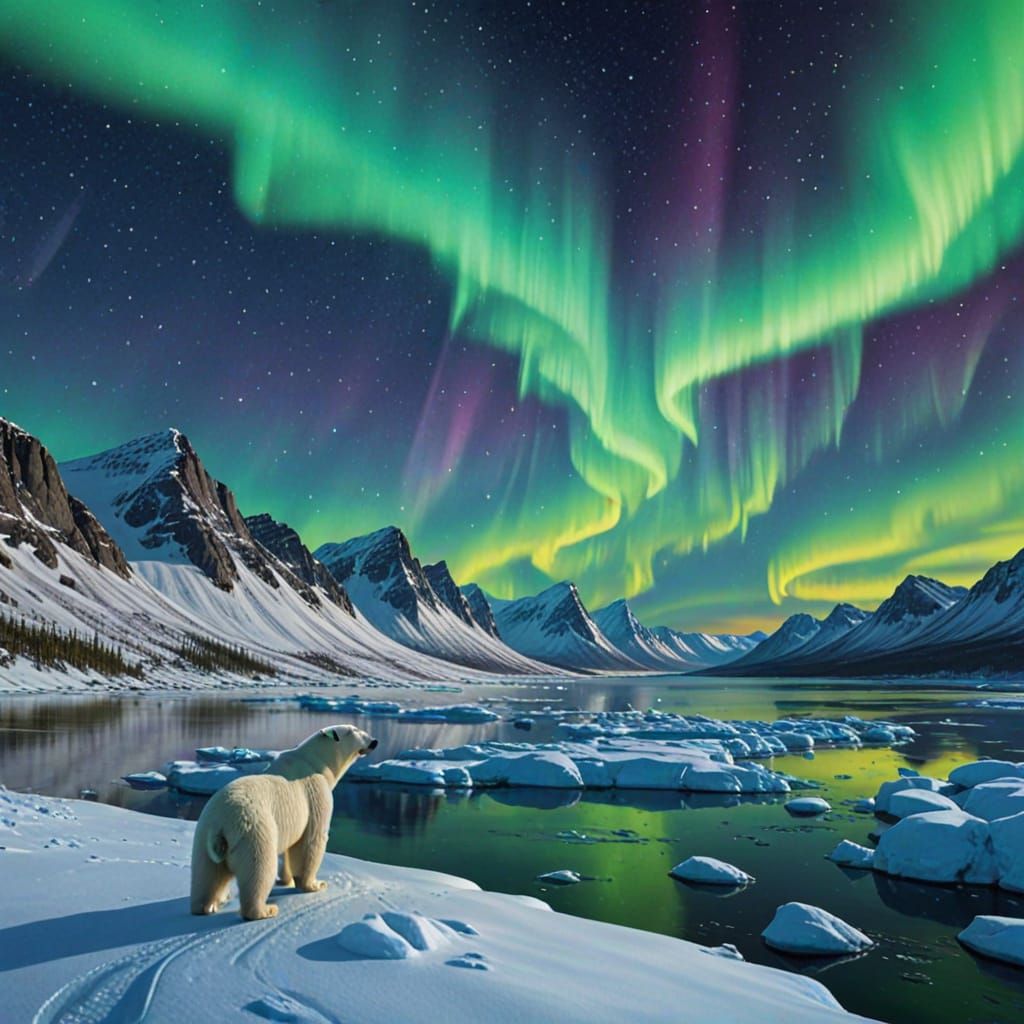 Arctic Explorer Watches Northern Lights Over Snowy Island