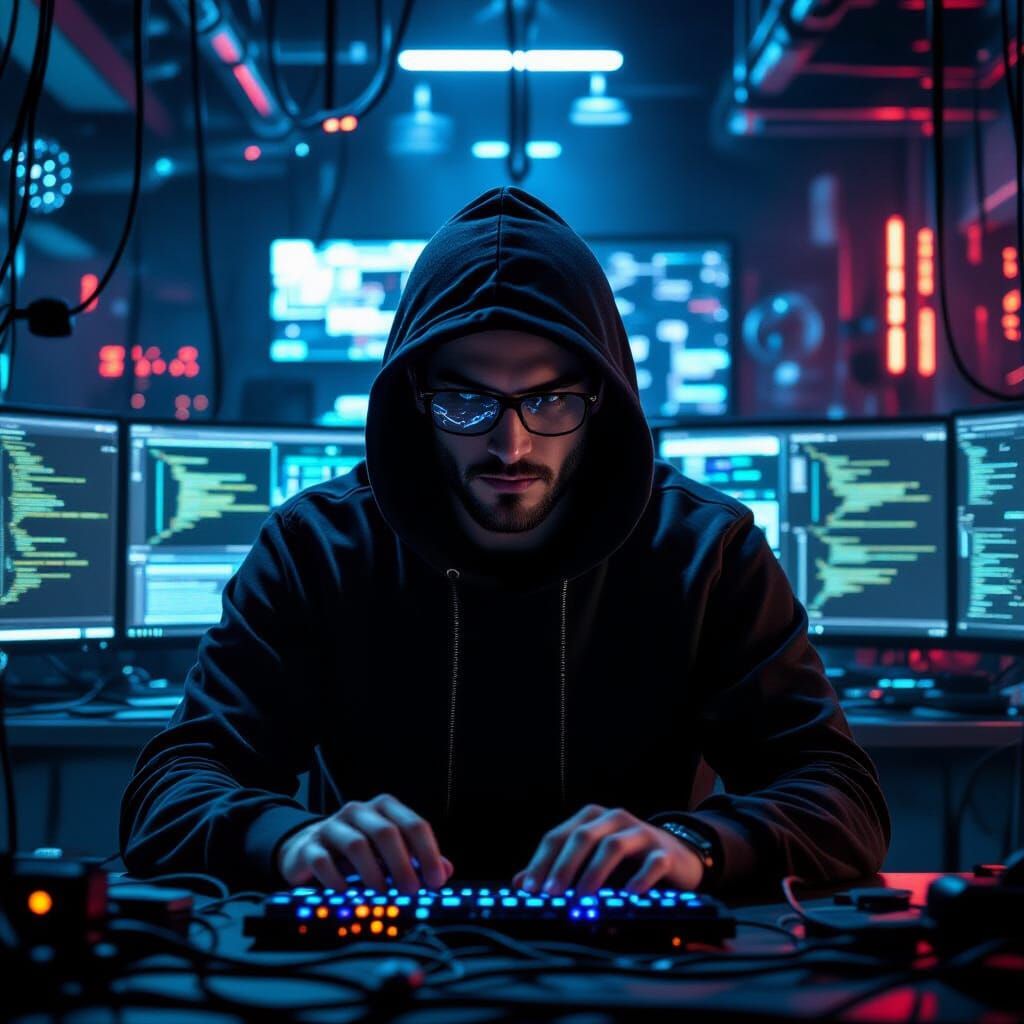 Cyberpunk Hacker in Action