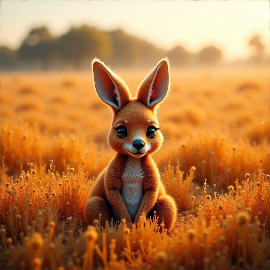 kangaroo in field <lora:chibi-eyed doll:1.0> 