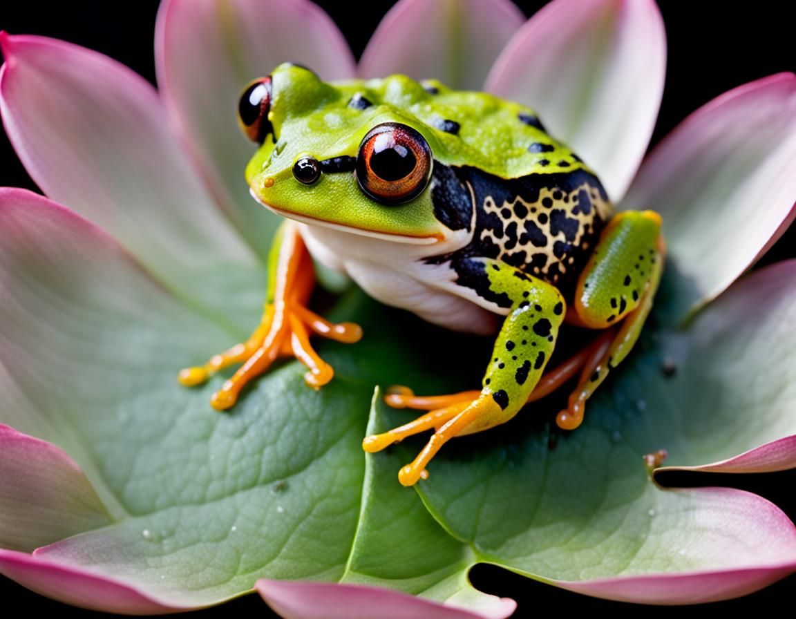 Amazon Frog on Lotus Flower: Pixar-Style Macrophoto