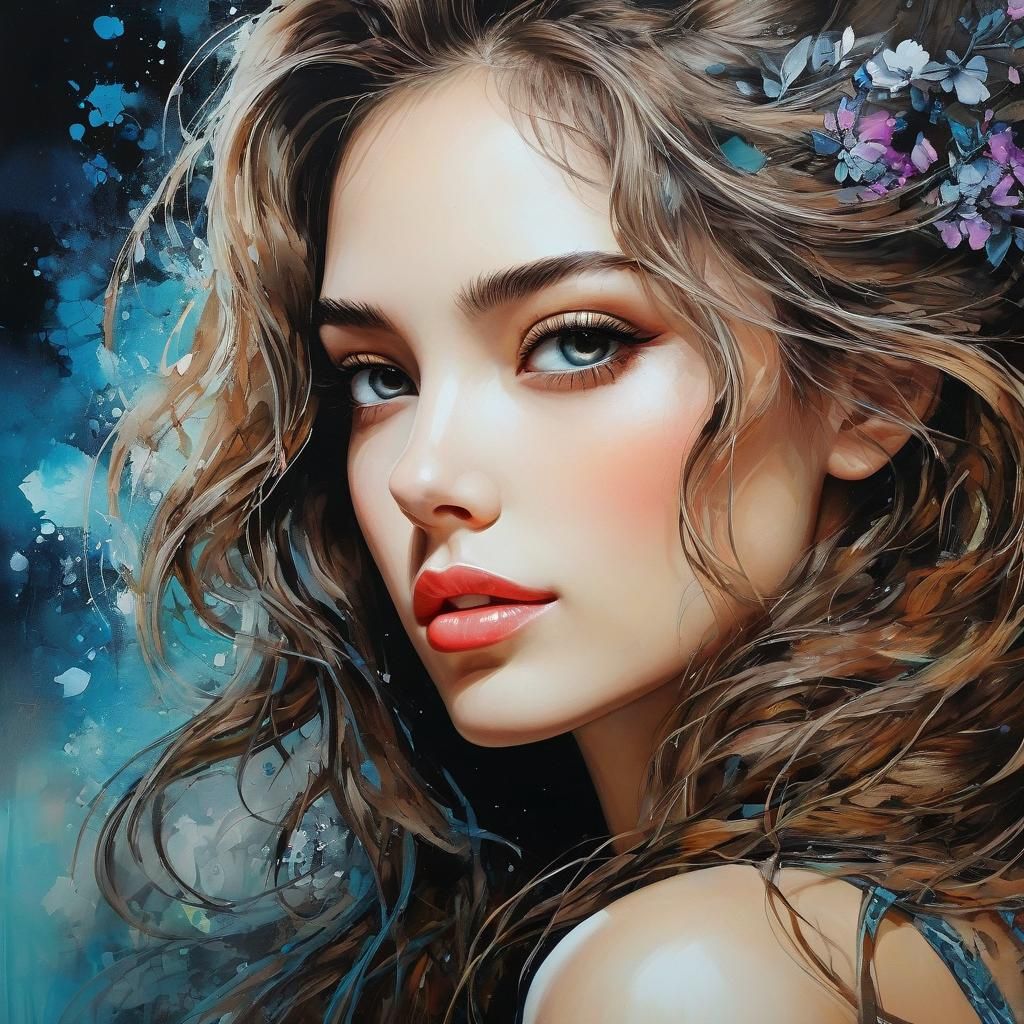 Beautiful Woman in WLOP Style on Canvas
