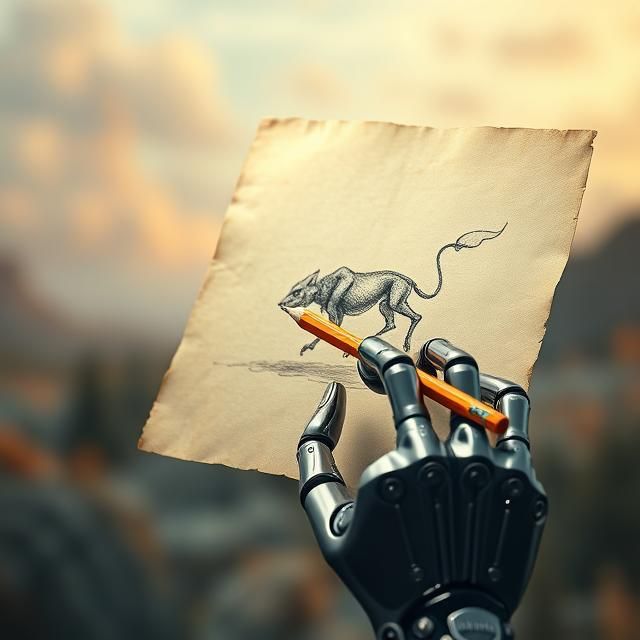 A hyperrealistic depiction of an android's hand, composed of...