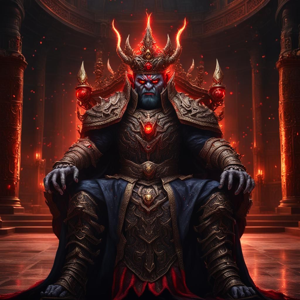 Photorealistic portrait of a majestic evil oni king. - AI Generated ...