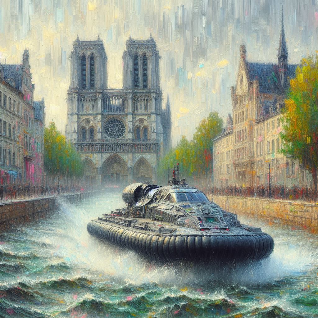 Hovercraft in city river