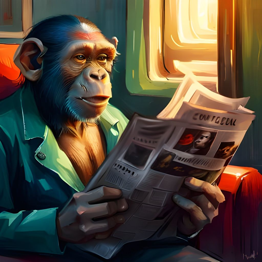 Chimpanzee reading a newspaper false