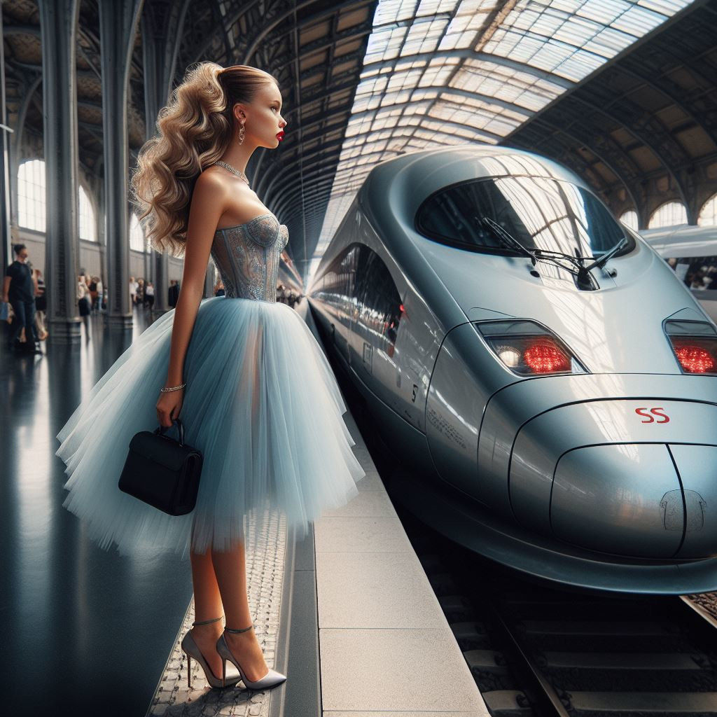 April wearing ponytail at Gare de Lyon rail station