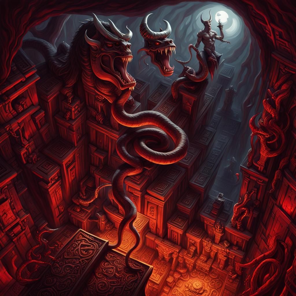 The snake minotaur devours the unweary