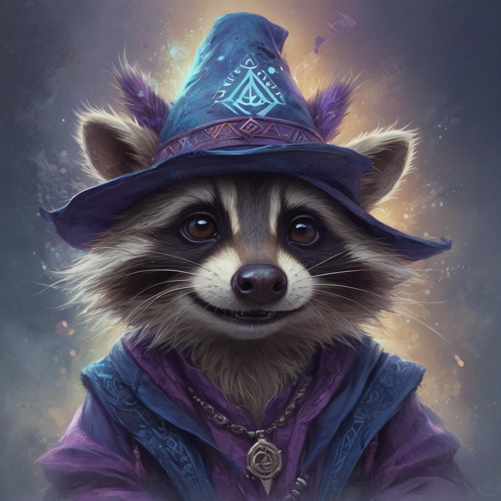 Anthropomorphic Raccoon Portrait in Vibrant Fantasy Art