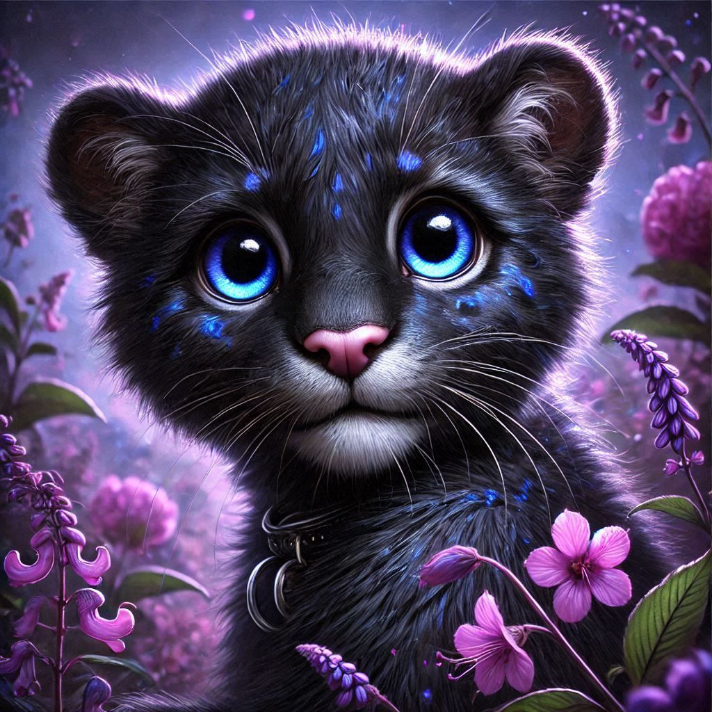 Purple flowers and a black panther