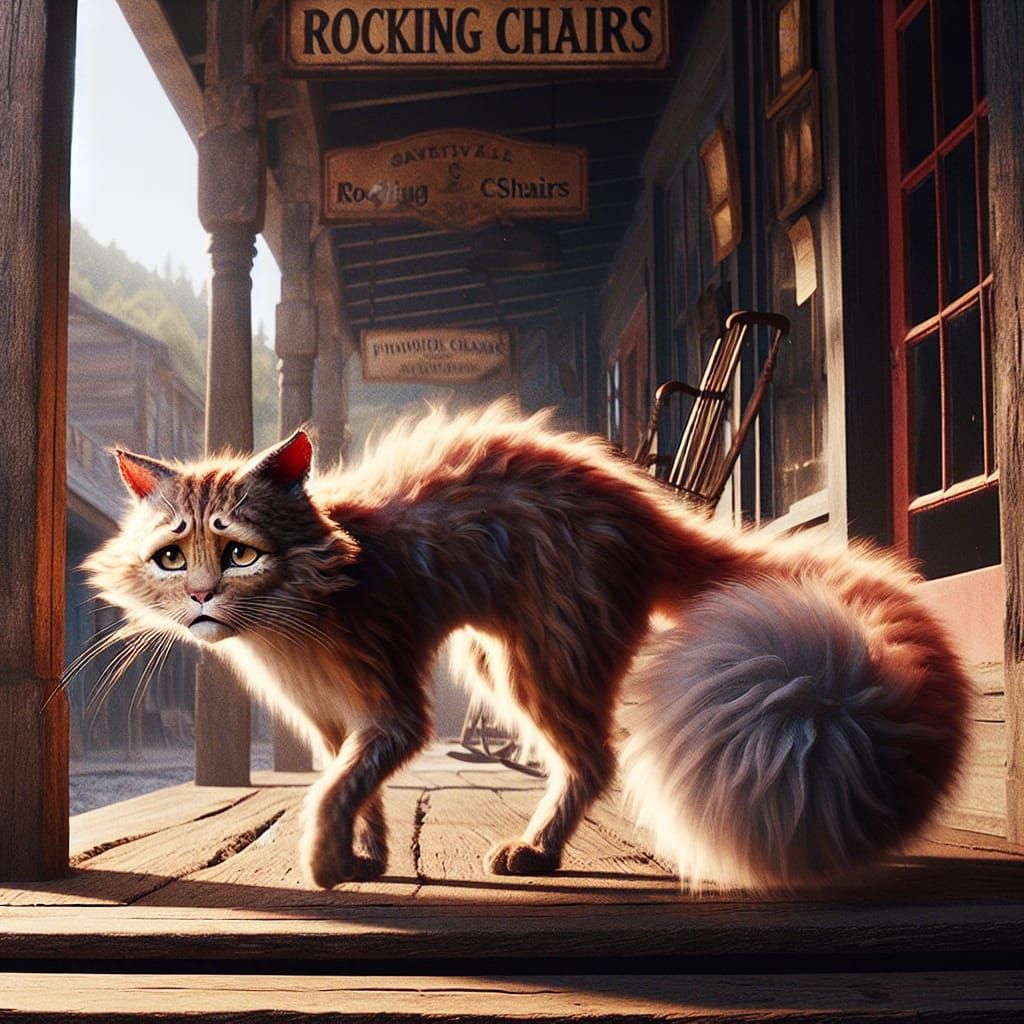 As Nervous as a Long Tailed Cat in a Room Full of Rocking Chairs AI Generated Artwork