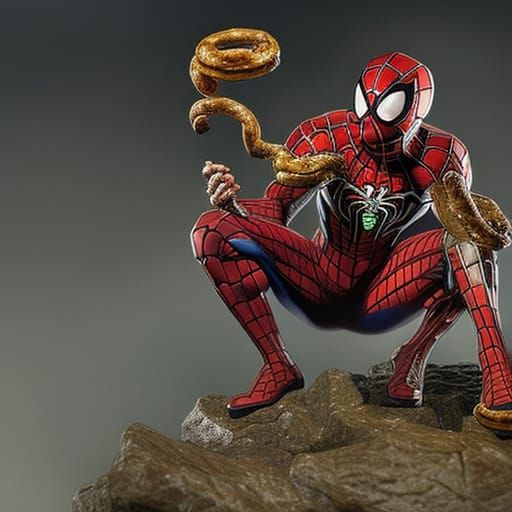"Spiderman eating a Pretzel"; in the style of Rembrandt