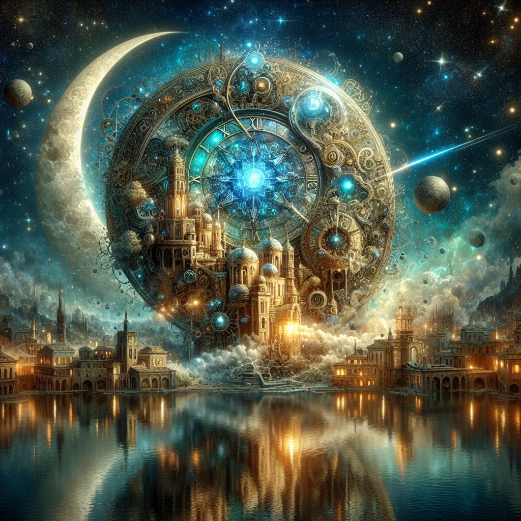 Steampunk compass Time Machine town