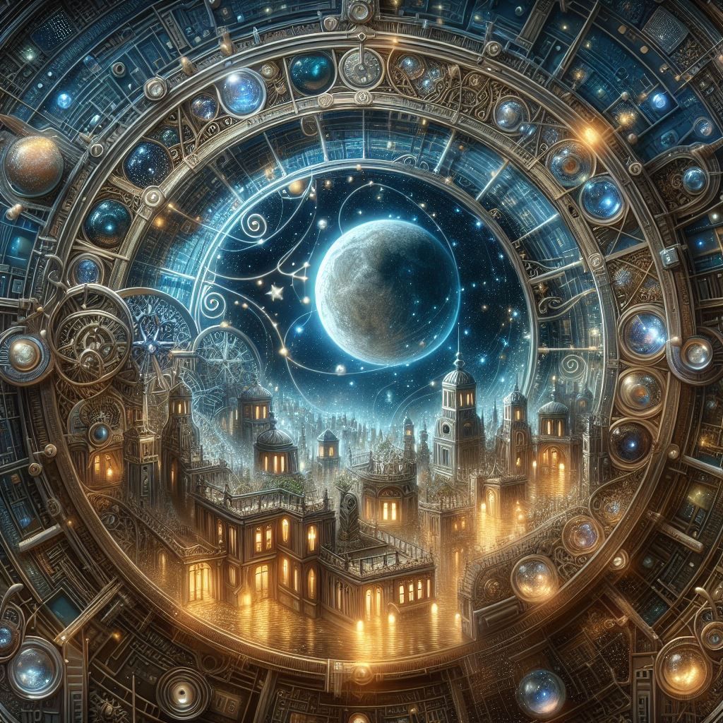 Steampunk compass Time Machine town