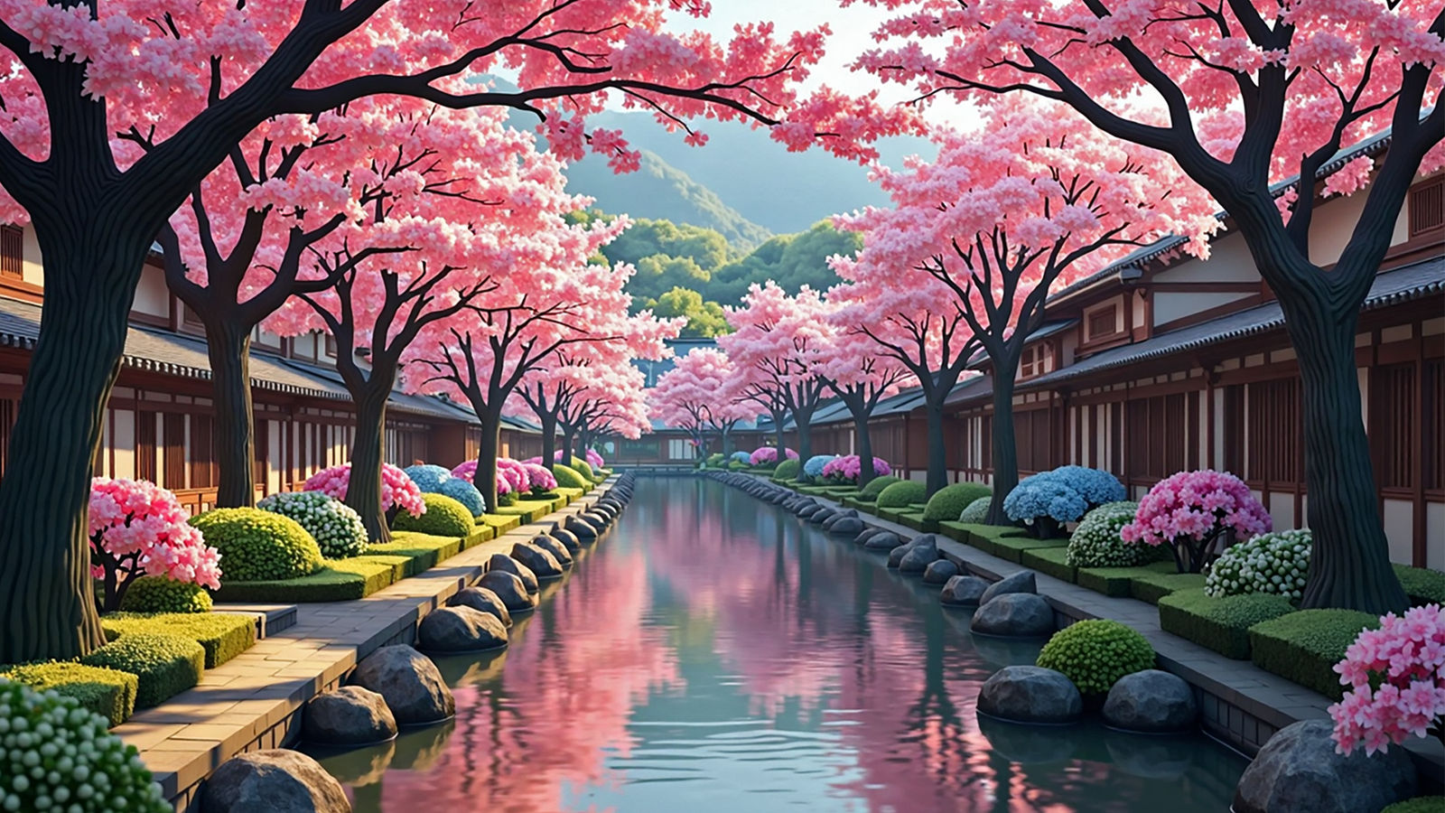 Village Stream Sakura Spring