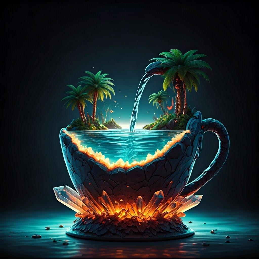Ethereal Cup Unfolds Mystical Shorelines in Soft, Glowing Li...