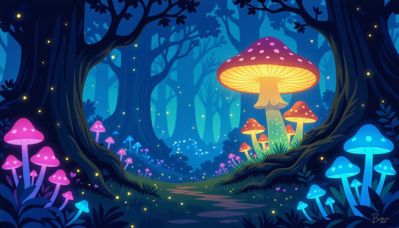 Magical Bioluminescent Forest at Twilight