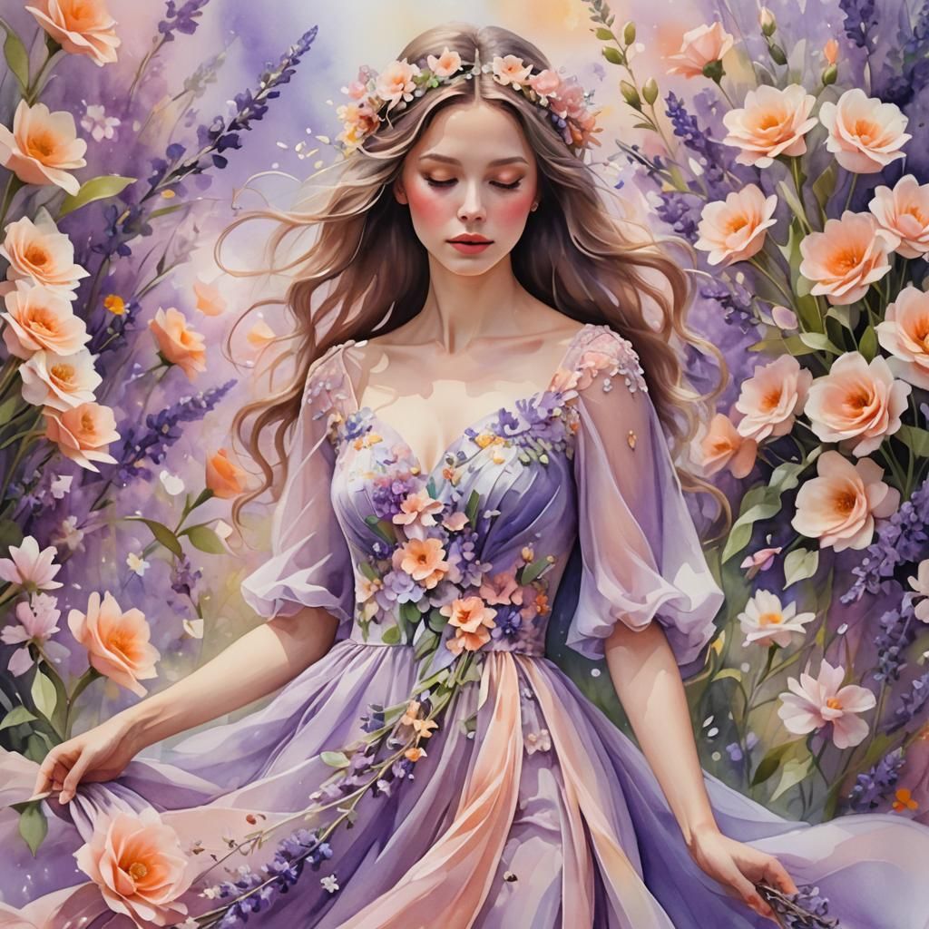 Floral Fantasy: Dreamy Digital Watercolor Portrait