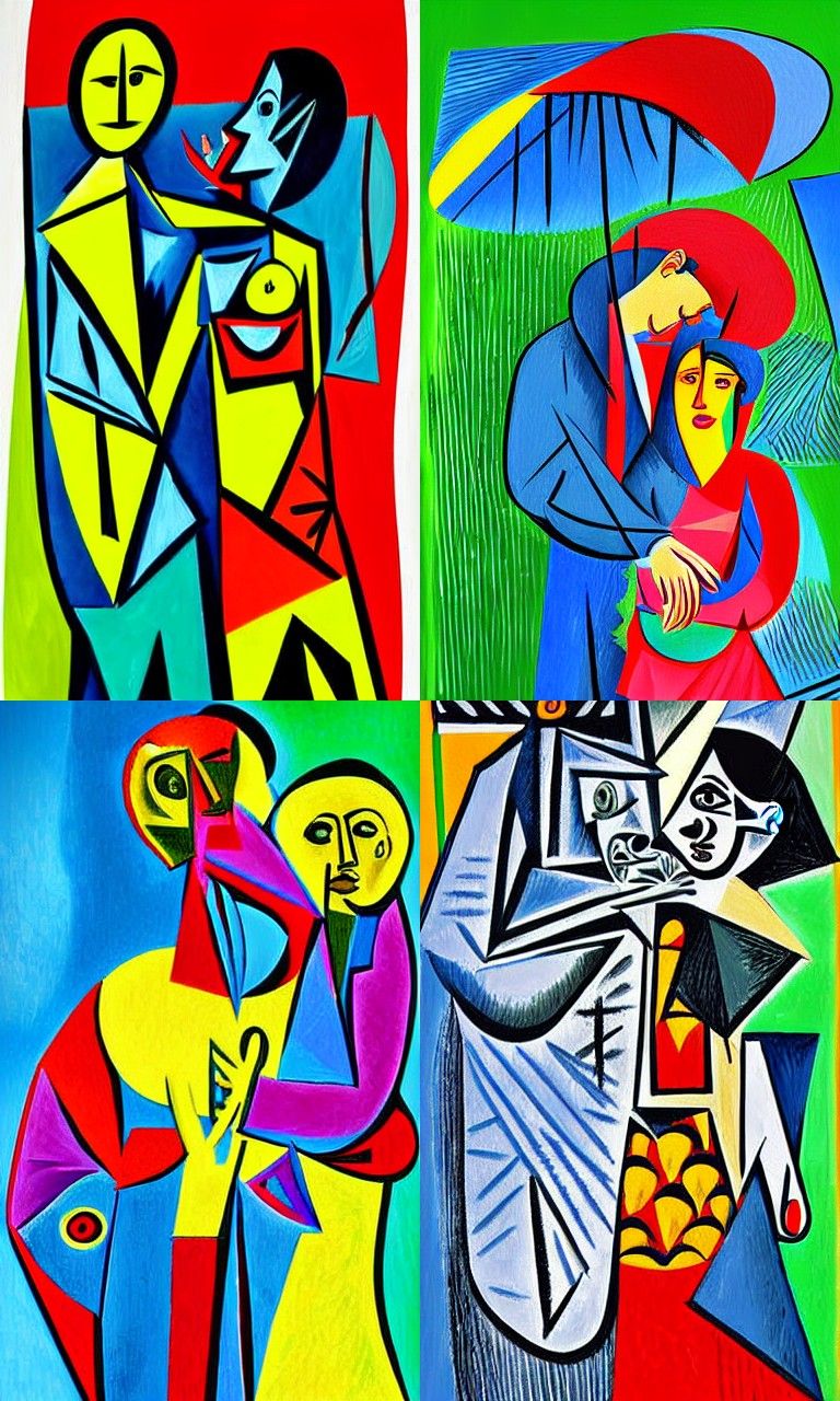 Lovers in the rain Pablo Picasso detailed painting digital i...