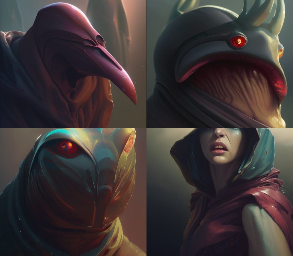 Hooded alien creature head and shoulders portrait Part 3