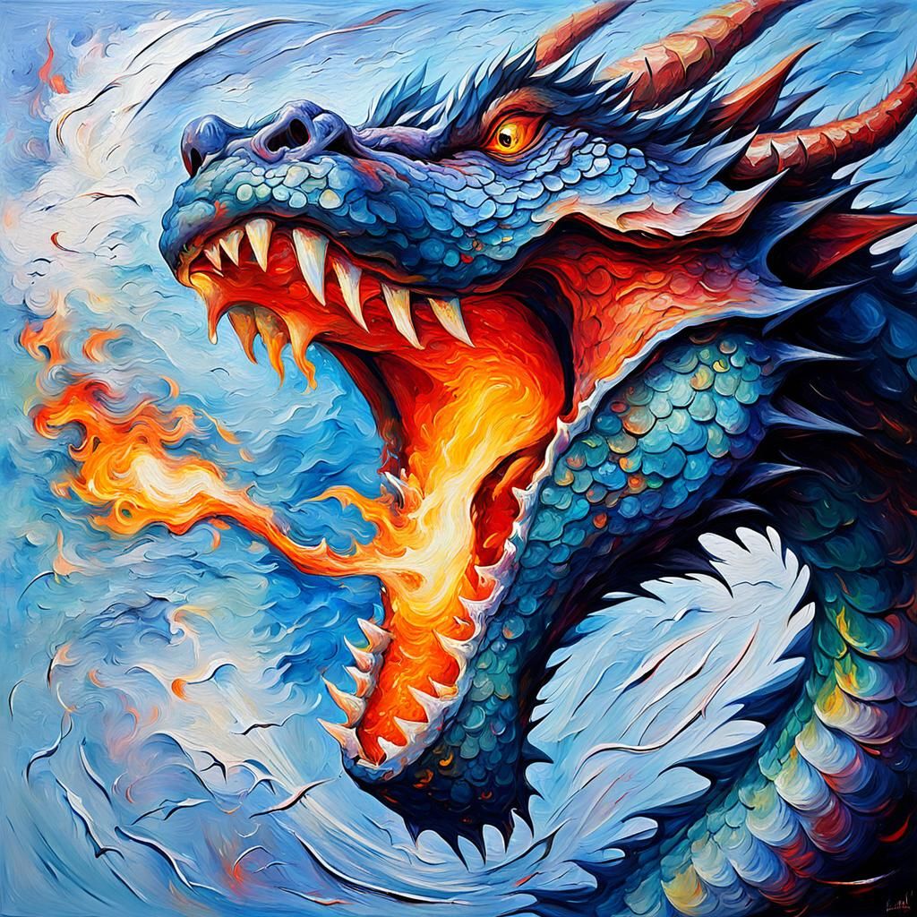 Oil painting of a dragon