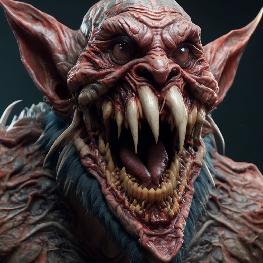 <lora:Yautja:1.0> a nightmare gnome, wide open mouth, huge jaws, split lower jaw, sharp mandibles, photorealistic