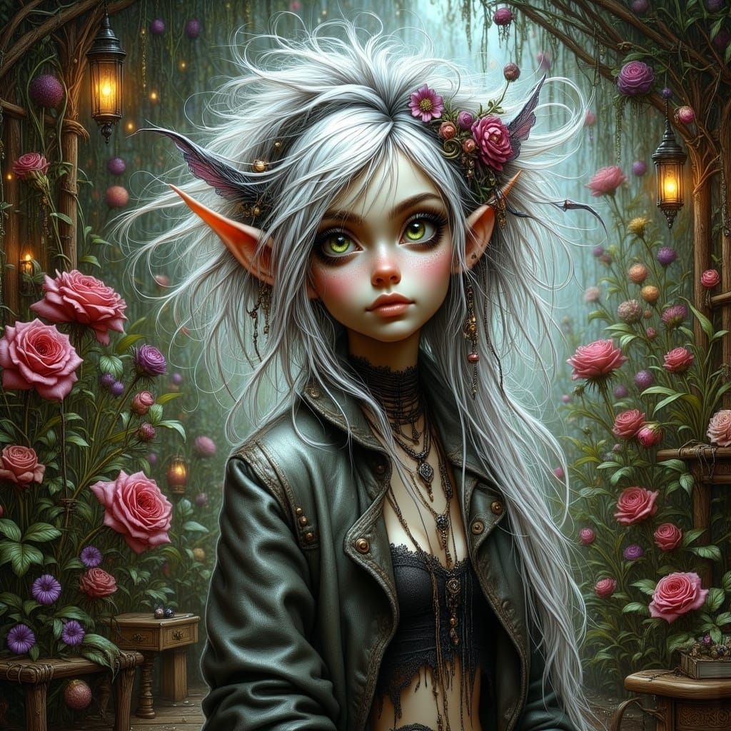 Ethereal Gothic Pixie in Moonlit Garden