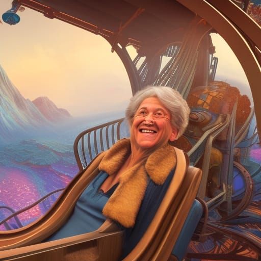 grandma smiling on a roller coaster AI Generated Artwork