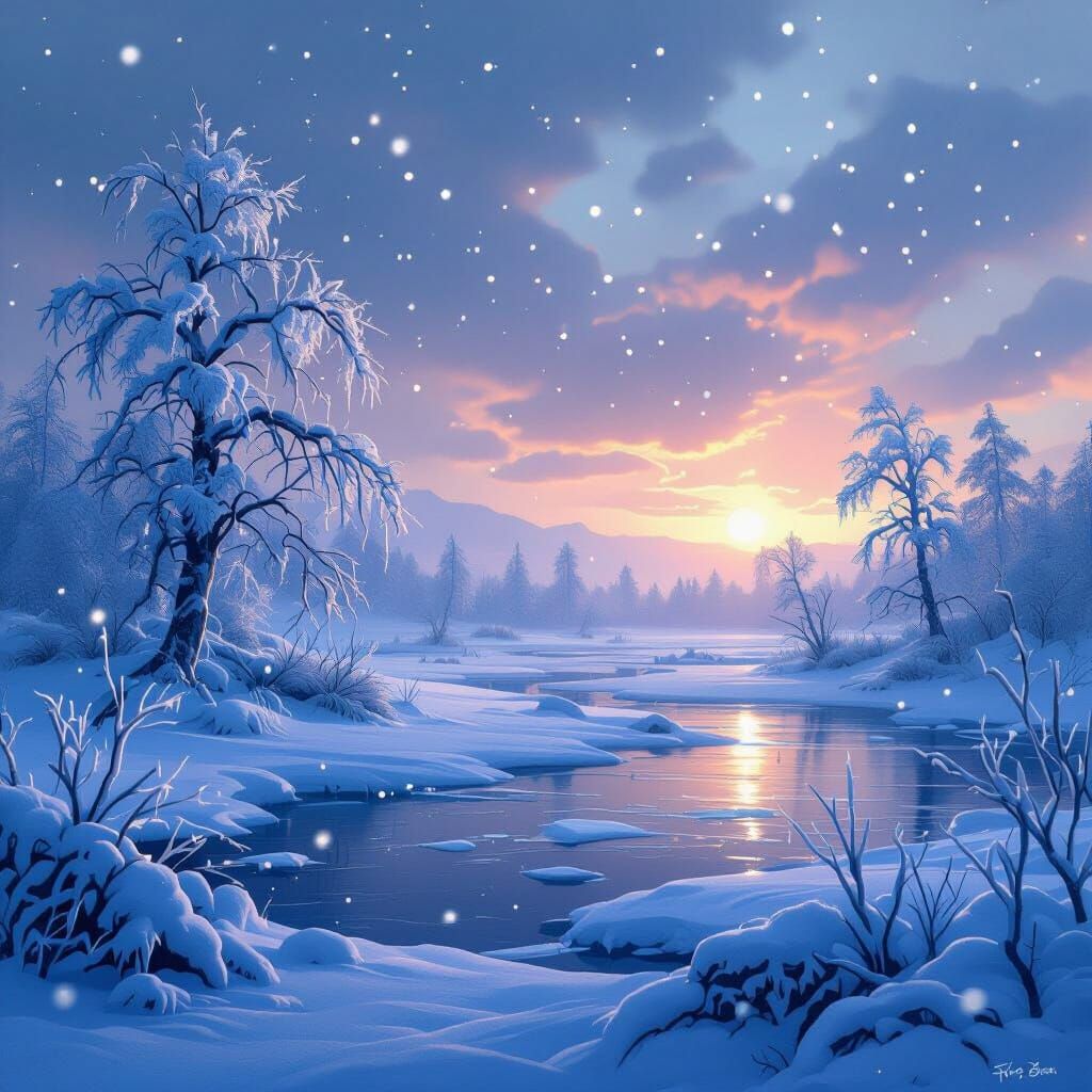Frozen Icy Landscape in Digital Painting Style