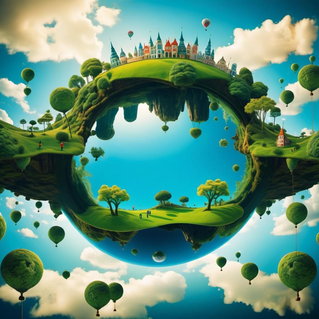 whimsical scene of an (upside down:1.3) world