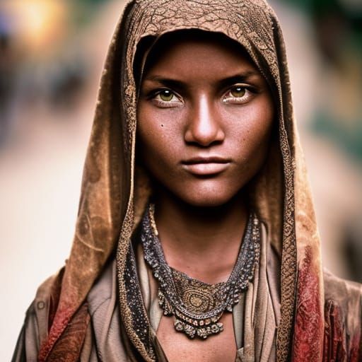 Prompt : Pretty 19-year-old woman” by Steve McCurry, 35mm, F/2.8