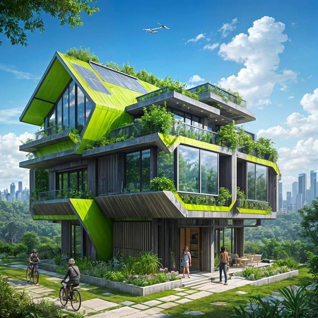 Design a solarpunk-inspired place to live, where nature and tech work together in harmony. Think green ...  by @Shuttleskipper